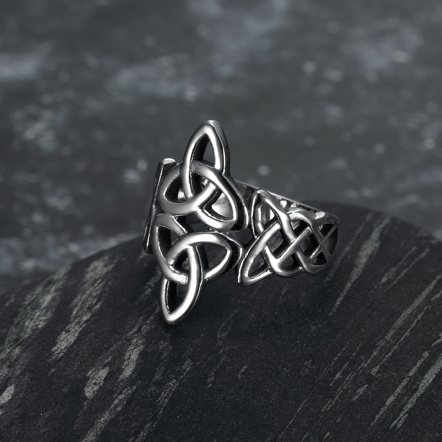 Nordic Pride Handcrafted Stainless Steel Triquetra and Celtic Knot Ring