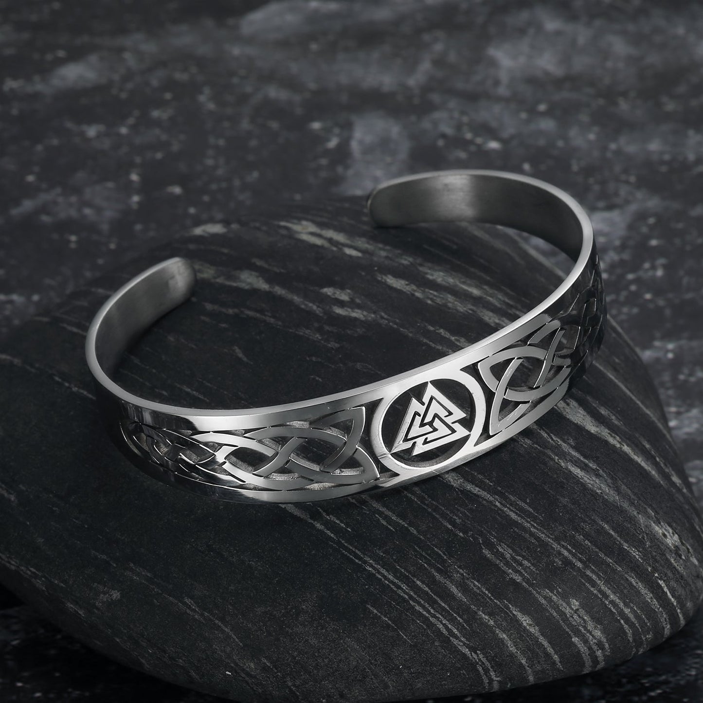 Nordic Pride Handcrafted Stainless Steel Valknut Symbol and Celtic Design Bracelet