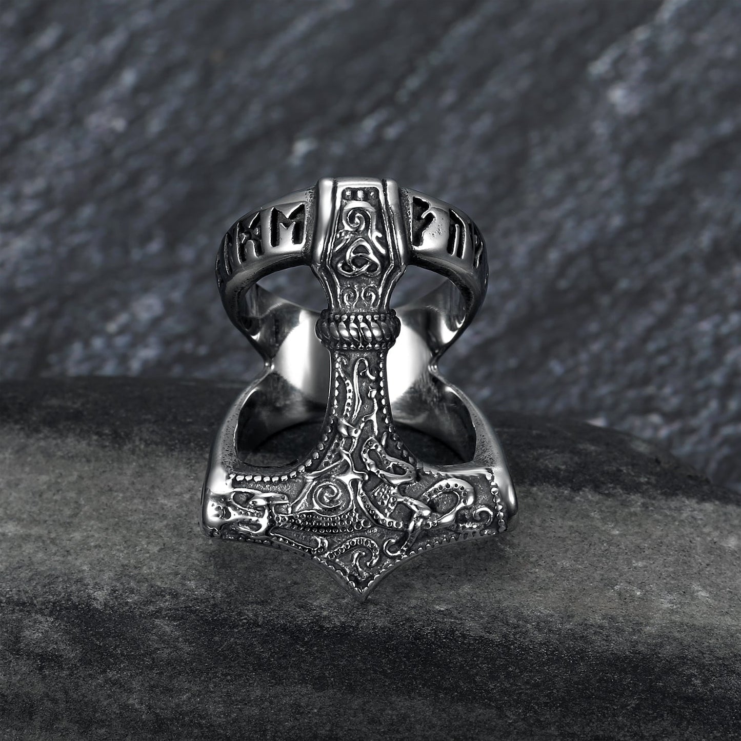 Nordic Pride Handcrafted Stainless Steel Open Thor's Gavel Ring