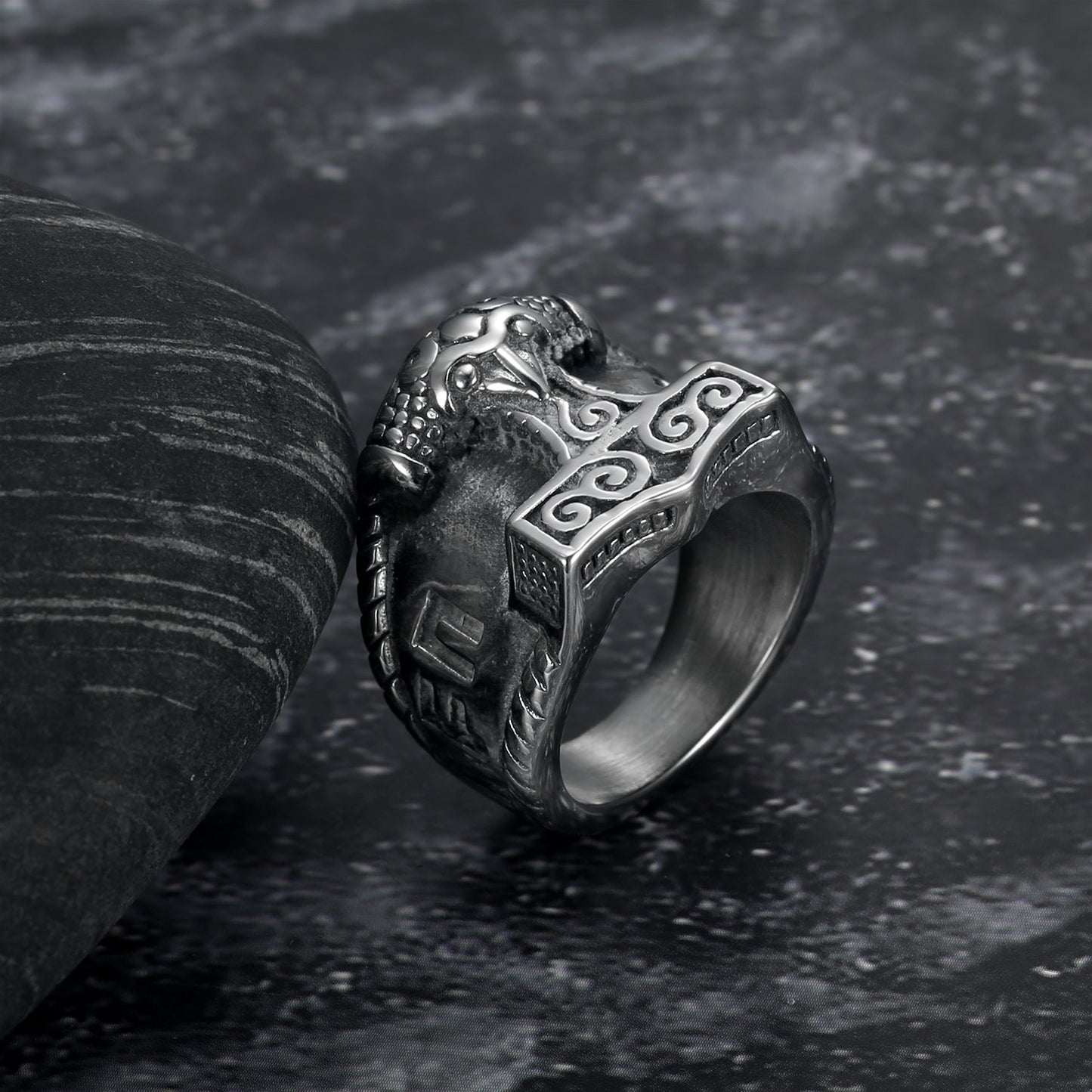 Nordic Pride Handcrafted Stainless Steel Thor's Gavel and Rune Ring
