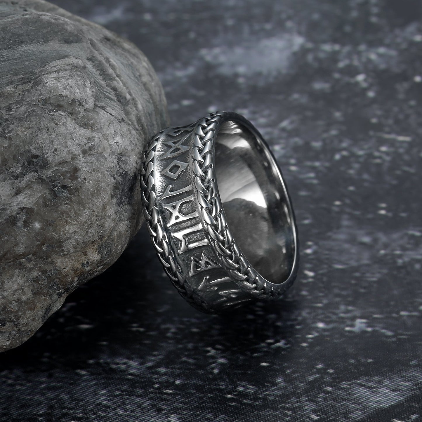 Nordic Pride Handcrafted Stainless Steel  Rune and Knotwork Ring
