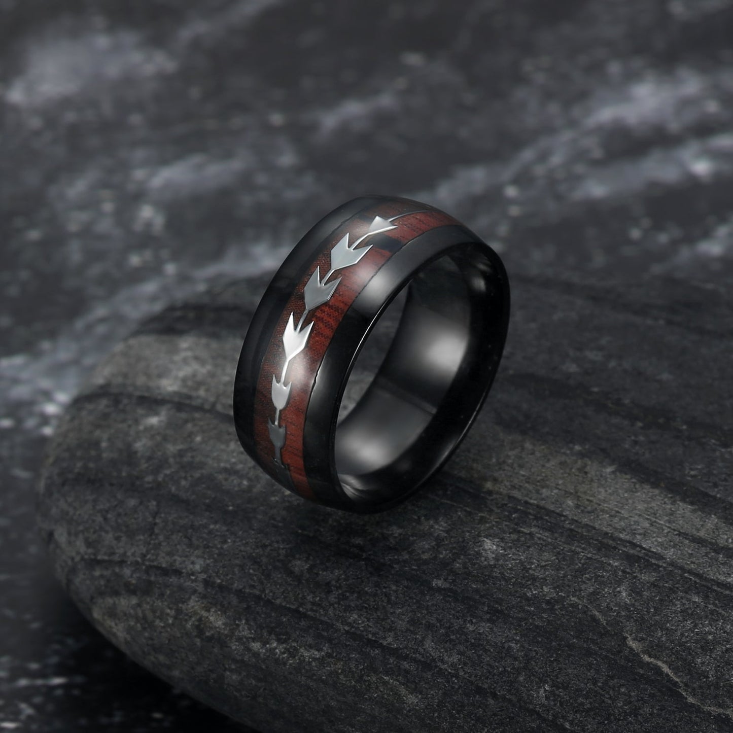 Nordic Pride Tungsten Wedding Ring With Wood and Arrow Inset