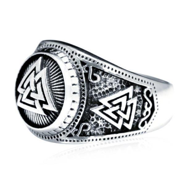 Nordic Pride Sterling Silver Triple Valknut Symbol Signet Ring
