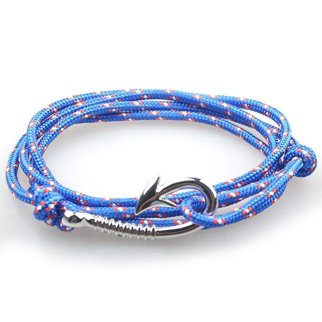 Pacific Nautical Sea Blue Patterned Hook Bracelet (Silver)