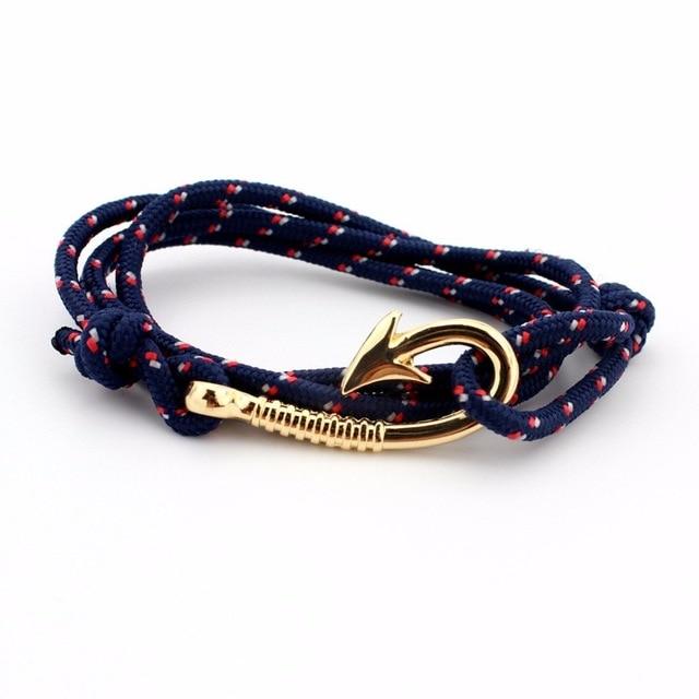 Nautical Dark Blue Patterned Hook Bracelet (Gold)