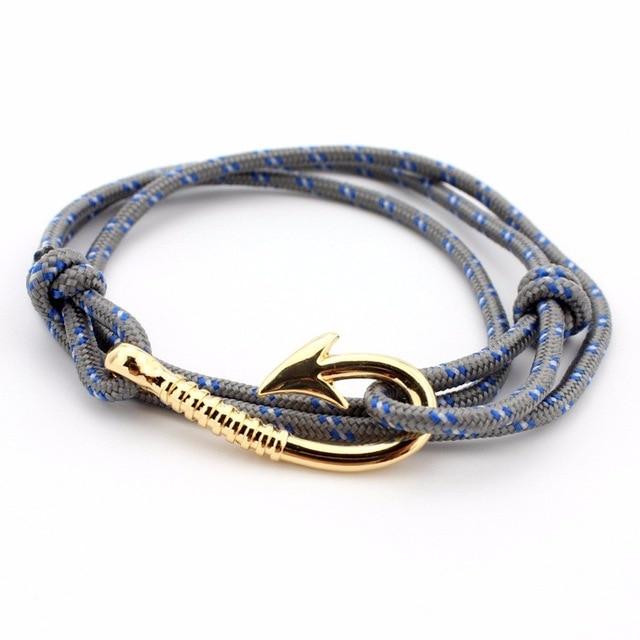 Pacific Nautical Light Grey Patterned Hook Bracelet (Gold)