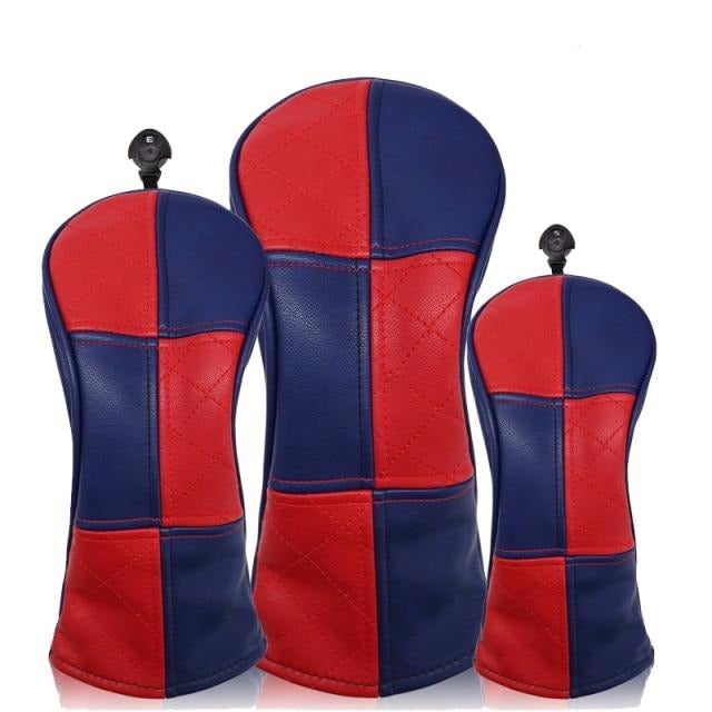 Golf Paradise Red and Blue Checker Wood Clubhead Covers Full Set (One Driver, One Fairway Wood, One Hybrid)