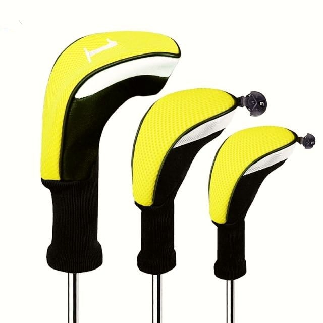 Golf Paradise Classic Wood Clubhead Covers (Yellow) (One Driver, One Fairway Wood, One Hybrid)