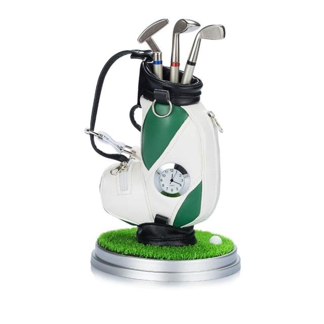 Golf Paradise Miniature Golf Bag Pen Holder And Clock (Green Bag)